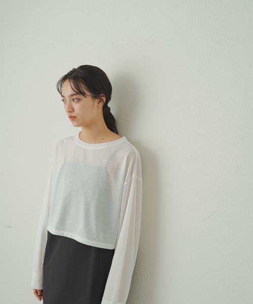 earthy(アーシー)の「【earthy_】シアークロップドロンT(Tシャツ/カットソー・レディース・オフホワイト/オレンジ/ブラック・FREE)」の11枚目の写真