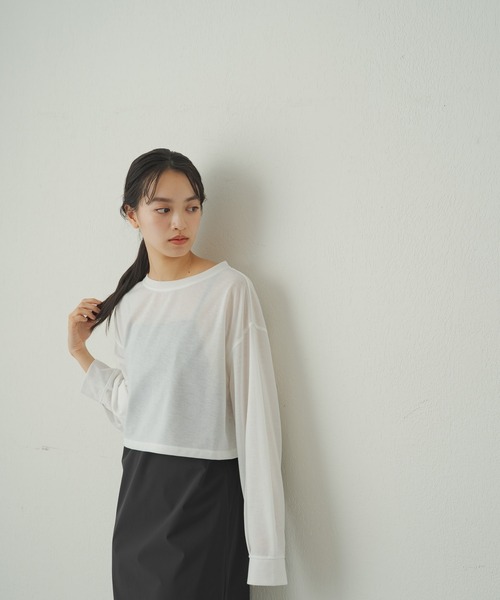 earthy(アーシー)の「【earthy_】シアークロップドロンT(Tシャツ/カットソー・レディース・オフホワイト/オレンジ/ブラック・FREE)」の12枚目の写真