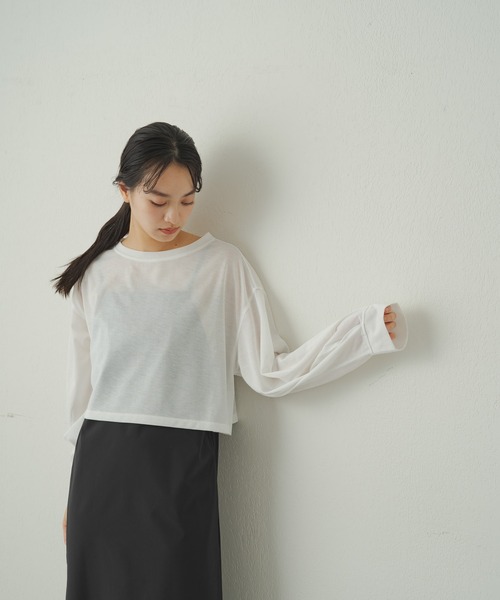earthy(アーシー)の「【earthy_】シアークロップドロンT(Tシャツ/カットソー・レディース・オフホワイト/オレンジ/ブラック・FREE)」の13枚目の写真