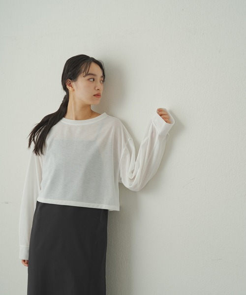 earthy(アーシー)の「【earthy_】シアークロップドロンT(Tシャツ/カットソー・レディース・オフホワイト/オレンジ/ブラック・FREE)」の14枚目の写真