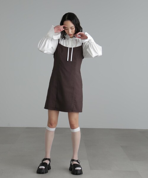 FREE'S MART（フリーズマート）の「◆Aラインミニキャミワンピース（ワンピース・レディース・ホワイト系その他/ブラウン系その他/ブラック・MEDIUM/SMALL）」の4枚目の写真
