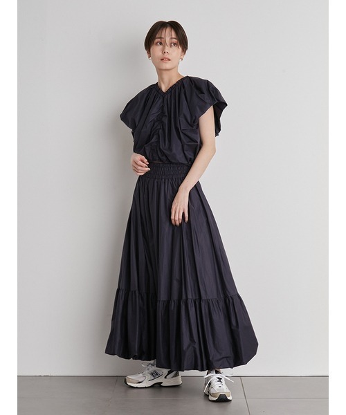 新品　新作　emmi　エミ　バルーン袖ボリュームブラウス　半袖トップス　ネイビー emmi（エミ）の「【emmi atelier】バルーン袖ボリュームブラウス