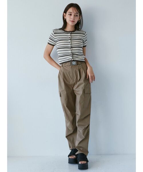 MURUA（ムルーア）の「ミニマルチボーダーカーデトップス（カーディガン/ボレロ・レディース・ネイビー/ブラウン/オレンジ・FREE）」の5枚目の写真