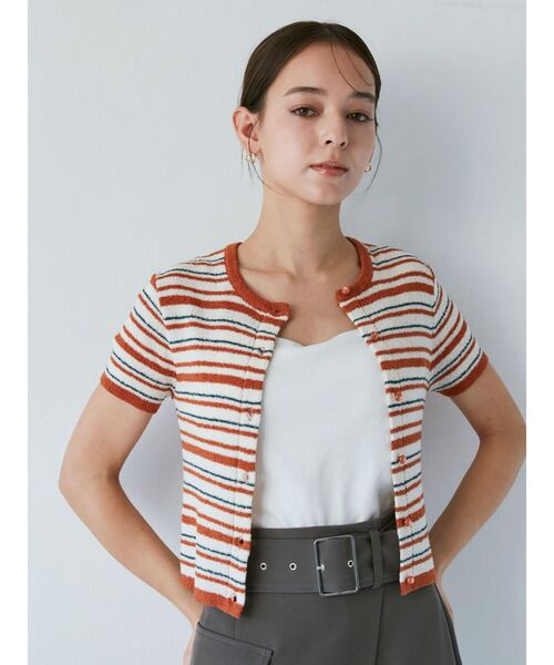 MURUA（ムルーア）の「ミニマルチボーダーカーデトップス（カーディガン/ボレロ・レディース・ネイビー/ブラウン/オレンジ・FREE）」の6枚目の写真