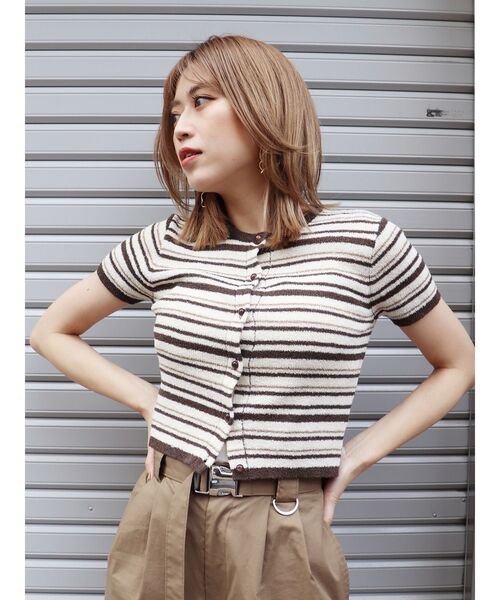 MURUA（ムルーア）の「ミニマルチボーダーカーデトップス（カーディガン/ボレロ・レディース・ネイビー/ブラウン/オレンジ・FREE）」の8枚目の写真