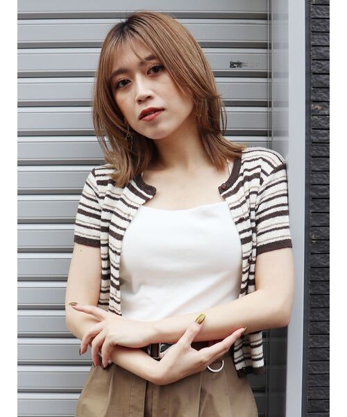 MURUA（ムルーア）の「ミニマルチボーダーカーデトップス（カーディガン/ボレロ・レディース・ネイビー/ブラウン/オレンジ・FREE）」の10枚目の写真