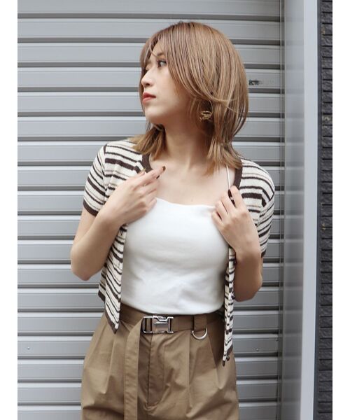 MURUA（ムルーア）の「ミニマルチボーダーカーデトップス（カーディガン/ボレロ・レディース・ネイビー/ブラウン/オレンジ・FREE）」の11枚目の写真