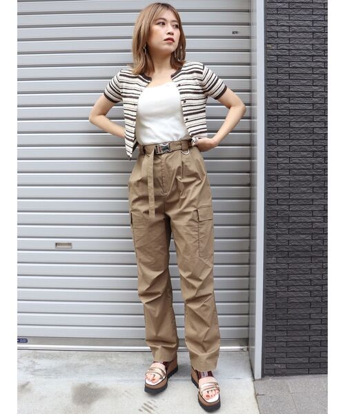 MURUA（ムルーア）の「ミニマルチボーダーカーデトップス（カーディガン/ボレロ・レディース・ネイビー/ブラウン/オレンジ・FREE）」の13枚目の写真