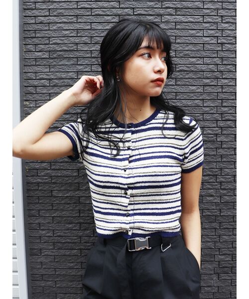 MURUA（ムルーア）の「ミニマルチボーダーカーデトップス（カーディガン/ボレロ・レディース・ネイビー/ブラウン/オレンジ・FREE）」の14枚目の写真