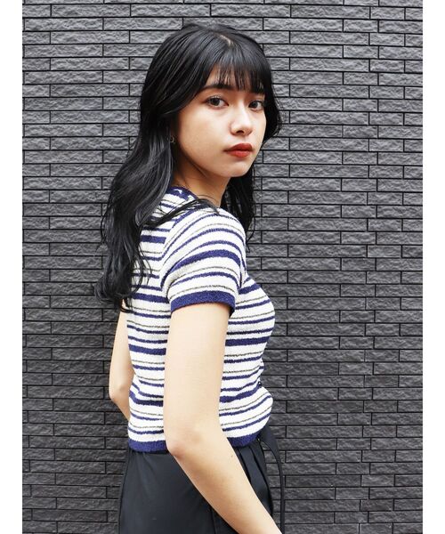 MURUA（ムルーア）の「ミニマルチボーダーカーデトップス（カーディガン/ボレロ・レディース・ネイビー/ブラウン/オレンジ・FREE）」の15枚目の写真