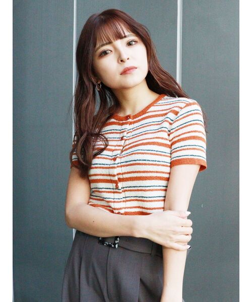 MURUA（ムルーア）の「ミニマルチボーダーカーデトップス（カーディガン/ボレロ・レディース・ネイビー/ブラウン/オレンジ・FREE）」の17枚目の写真