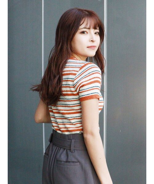 MURUA（ムルーア）の「ミニマルチボーダーカーデトップス（カーディガン/ボレロ・レディース・ネイビー/ブラウン/オレンジ・FREE）」の18枚目の写真