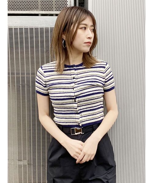 MURUA（ムルーア）の「ミニマルチボーダーカーデトップス（カーディガン/ボレロ・レディース・ネイビー/ブラウン/オレンジ・FREE）」の21枚目の写真