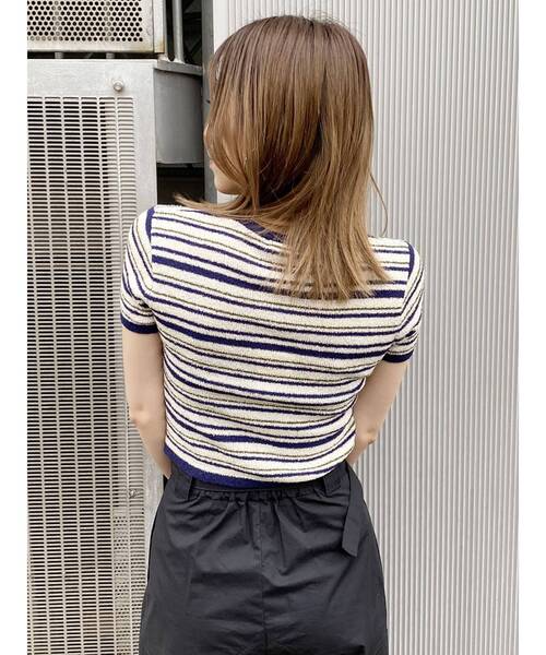 MURUA（ムルーア）の「ミニマルチボーダーカーデトップス（カーディガン/ボレロ・レディース・ネイビー/ブラウン/オレンジ・FREE）」の22枚目の写真