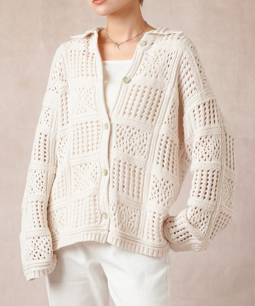 Lull（ルル）の「【Lull / ルル】パネルメッシュニットシャツ（ニット/セーター・レディース・ブラック/オフホワイト/サックスブルー・ONESIZE）」の2枚目の写真