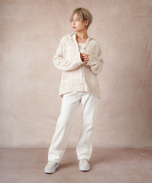 Lull（ルル）の「【Lull / ルル】パネルメッシュニットシャツ（ニット/セーター・レディース・ブラック/オフホワイト/サックスブルー・ONESIZE）」の14枚目の写真