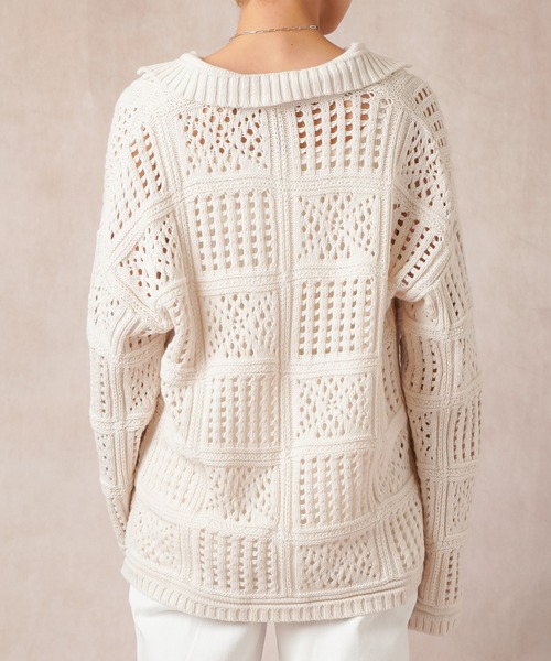 Lull（ルル）の「【Lull / ルル】パネルメッシュニットシャツ（ニット/セーター・レディース・ブラック/オフホワイト/サックスブルー・ONESIZE）」の8枚目の写真