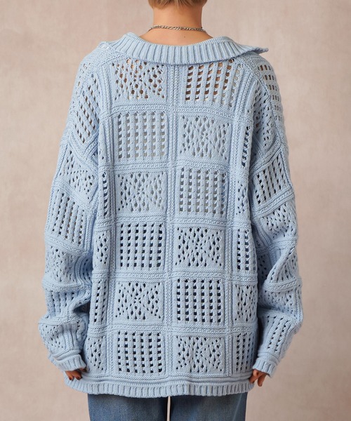 Lull（ルル）の「【Lull / ルル】パネルメッシュニットシャツ（ニット/セーター・レディース・ブラック/オフホワイト/サックスブルー・ONESIZE）」の12枚目の写真