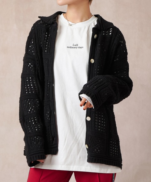 Lull（ルル）の「【Lull / ルル】パネルメッシュニットシャツ（ニット/セーター・レディース・ブラック/オフホワイト/サックスブルー・ONESIZE）」の10枚目の写真
