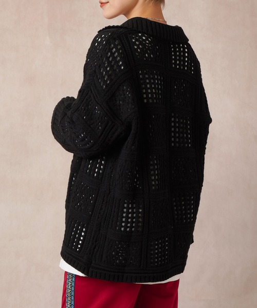 Lull（ルル）の「【Lull / ルル】パネルメッシュニットシャツ（ニット/セーター・レディース・ブラック/オフホワイト/サックスブルー・ONESIZE）」の11枚目の写真