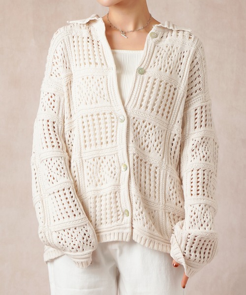 Lull（ルル）の「【Lull / ルル】パネルメッシュニットシャツ（ニット/セーター・レディース・ブラック/オフホワイト/サックスブルー・ONESIZE）」の7枚目の写真