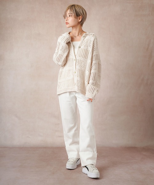 Lull（ルル）の「【Lull / ルル】パネルメッシュニットシャツ（ニット/セーター・レディース・ブラック/オフホワイト/サックスブルー・ONESIZE）」の13枚目の写真