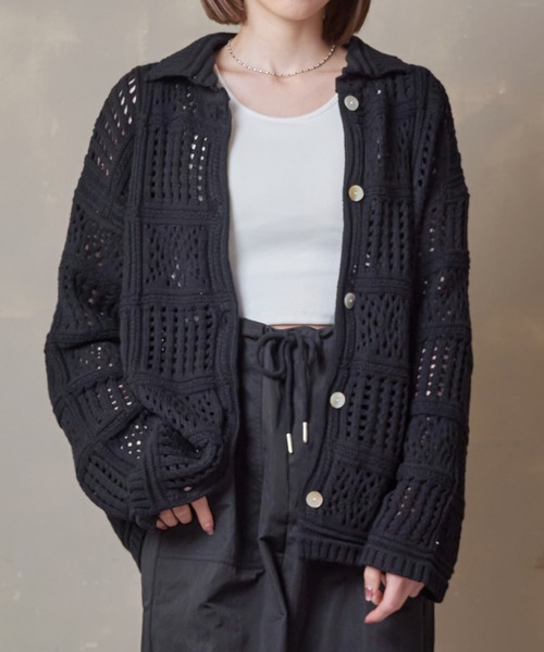 Lull（ルル）の「【Lull / ルル】パネルメッシュニットシャツ（ニット/セーター・レディース・ブラック/オフホワイト/サックスブルー・ONESIZE）」の5枚目の写真