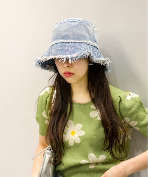 SpRay（スプレイ）の「デニムフリンジバケットハット（ハット・レディース・ブラック/ブルー・FREE）」の5枚目の写真