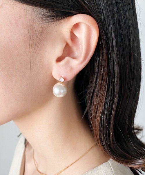 thank U more(サンキューモア)の「パール×ラインストーンモチーフ ピアス【両耳用】(ピアス(両耳用)・レディース・ホワイト/ピンク/ブルー/グリーン・FREE)」の4枚目の写真