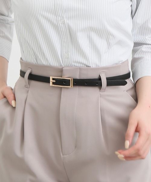 Honeys（ハニーズ）の「スクエアバックル細ベルト（ベルト・レディース・ダークブラウン/ブラック/グレイッシュベージュ/ブラック系その他/アイボリー/ホワイト・FREE）」の7枚目の写真