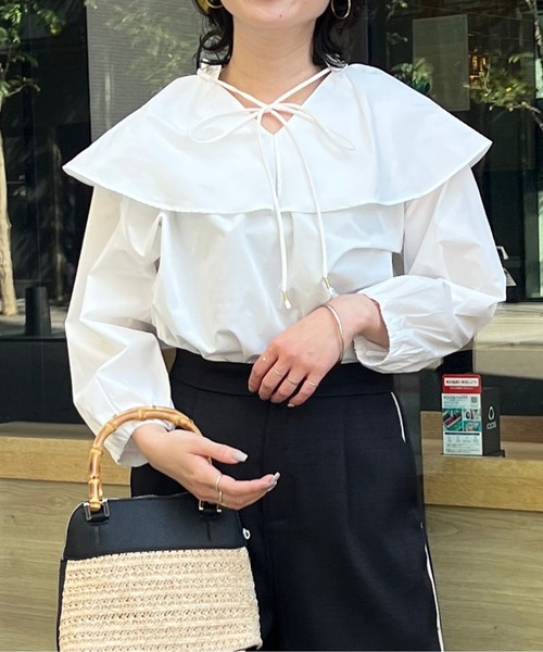 Chez toi（シェトワ）の「BIGカラーブラウス（シャツ/ブラウス・レディース・ブラック/オフホワイト/サックスブルー・FREE）」の2枚目の写真