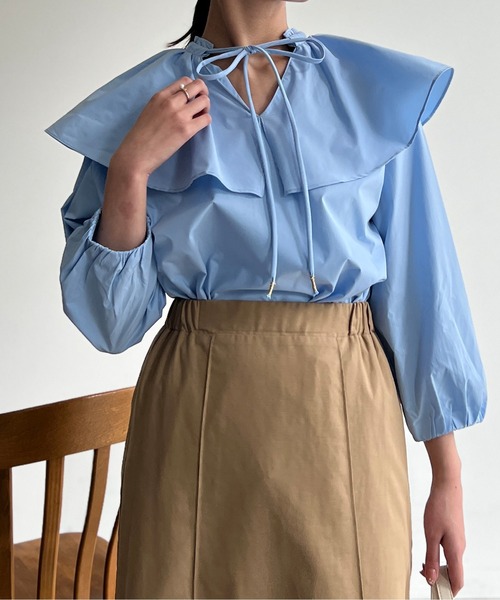 Chez toi（シェトワ）の「BIGカラーブラウス（シャツ/ブラウス・レディース・ブラック/オフホワイト/サックスブルー・FREE）」の12枚目の写真