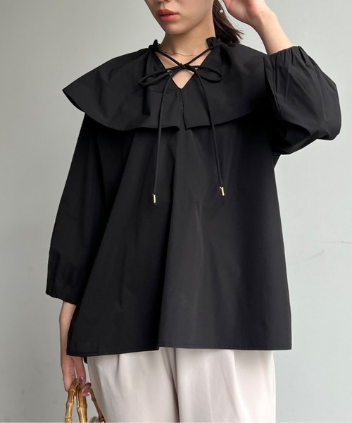 Chez toi（シェトワ）の「BIGカラーブラウス（シャツ/ブラウス・レディース・ブラック/オフホワイト/サックスブルー・FREE）」の14枚目の写真