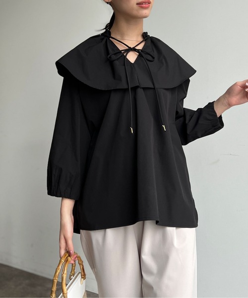 Chez toi（シェトワ）の「BIGカラーブラウス（シャツ/ブラウス・レディース・ブラック/オフホワイト/サックスブルー・FREE）」の15枚目の写真