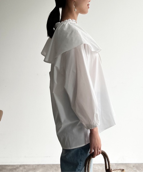 Chez toi（シェトワ）の「BIGカラーブラウス（シャツ/ブラウス・レディース・ブラック/オフホワイト/サックスブルー・FREE）」の8枚目の写真