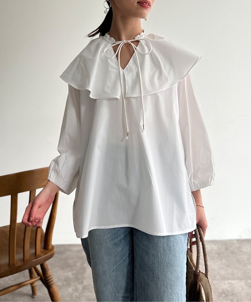 Chez toi（シェトワ）の「BIGカラーブラウス（シャツ/ブラウス・レディース・ブラック/オフホワイト/サックスブルー・FREE）」の17枚目の写真