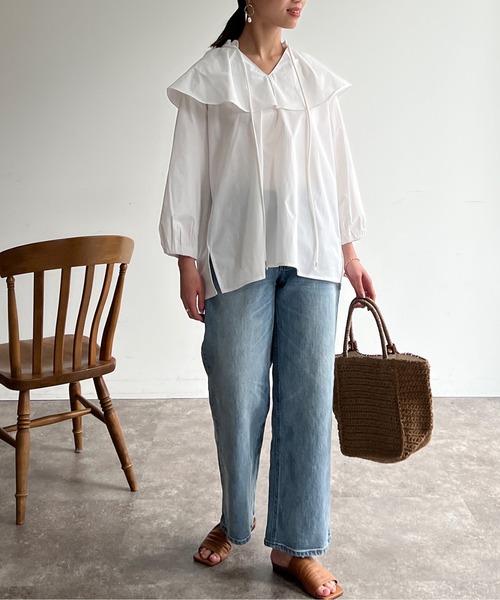 Chez toi（シェトワ）の「BIGカラーブラウス（シャツ/ブラウス・レディース・ブラック/オフホワイト/サックスブルー・FREE）」の18枚目の写真