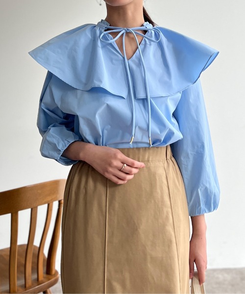 Chez toi（シェトワ）の「BIGカラーブラウス（シャツ/ブラウス・レディース・ブラック/オフホワイト/サックスブルー・FREE）」の19枚目の写真