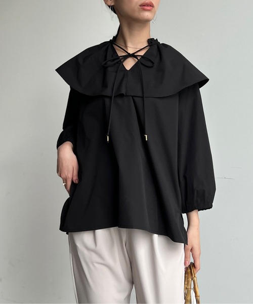 Chez toi（シェトワ）の「BIGカラーブラウス（シャツ/ブラウス・レディース・ブラック/オフホワイト/サックスブルー・FREE）」の22枚目の写真