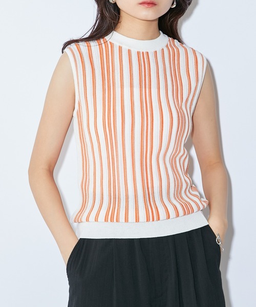 Lui's（ルイス）の「マルチストライプニットタンクトップ（ニット/セーター・レディース・オフホワイト/ブラック/ブルー・FREE）」の5枚目の写真