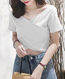 NinaetLina | Vネックヘソ出しTシャツ肩だしショート丈(Tシャツ/カットソー)