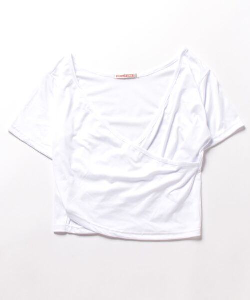 NinaetLina（ニナエリナ）の「Vネックヘソ出しTシャツ肩だしショート丈（Tシャツ/カットソー・レディース・ブラック/ホワイト・L/M）」の7枚目の写真