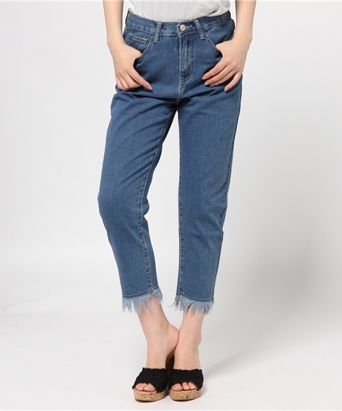 WEGO（ウィゴー）の「WEGO/ フリンジデニムパンツ（デニムパンツ・レディース・ライトインディゴブルー/インディゴブルー・MEDIUM/LARGE）」の4枚目の写真