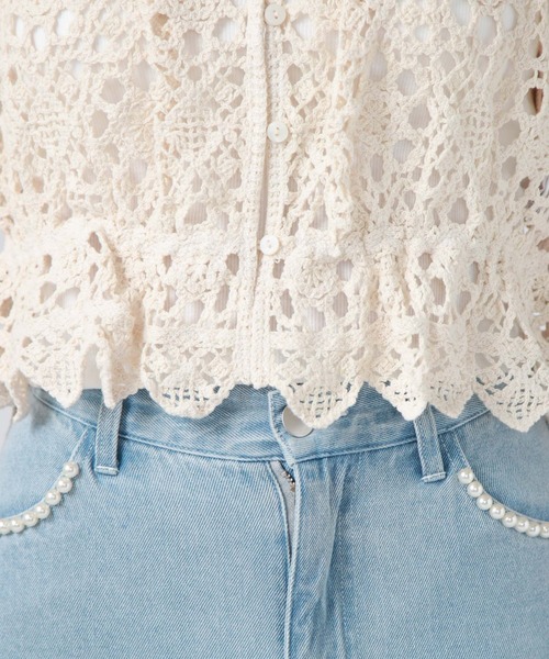 archives(アルシーヴ)の「クロシェ編み2wayTOPS(シャツ/ブラウス・レディース・ブルー/アイボリー/ブラック・MEDIUM)」の5枚目の写真