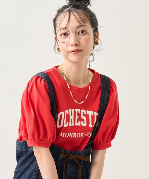 FREAK'S STORE(フリークスストア)の「パフスリーブカレッジロゴTEE(Tシャツ/カットソー・レディース・オフホワイト/チャコールグレー/レッド・フリ-)」の3枚目の写真