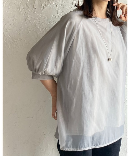 She's Closet(シーズクローゼット)の「オーガンジー異素材ドッキングボリュームスリーブシアーレイヤード半袖Tシャツ(Tシャツ/カットソー・レディース・ブラック/ホワイト/グレー/グリーン・FREE)」の19枚目の写真