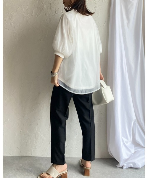 She's Closet(シーズクローゼット)の「オーガンジー異素材ドッキングボリュームスリーブシアーレイヤード半袖Tシャツ(Tシャツ/カットソー・レディース・ブラック/ホワイト/グレー/グリーン・FREE)」の9枚目の写真