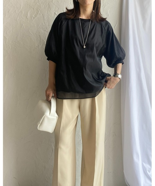 She's Closet(シーズクローゼット)の「オーガンジー異素材ドッキングボリュームスリーブシアーレイヤード半袖Tシャツ(Tシャツ/カットソー・レディース・ブラック/ホワイト/グレー/グリーン・FREE)」の21枚目の写真