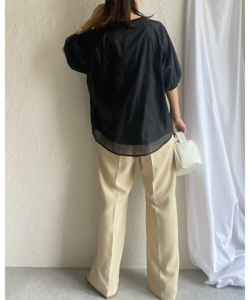 She's Closet(シーズクローゼット)の「オーガンジー異素材ドッキングボリュームスリーブシアーレイヤード半袖Tシャツ(Tシャツ/カットソー・レディース・ブラック/ホワイト/グレー/グリーン・FREE)」の10枚目の写真