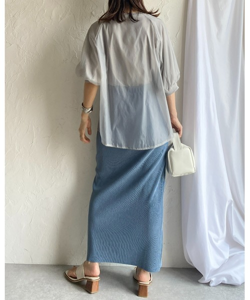 She's Closet(シーズクローゼット)の「オーガンジー異素材ドッキングボリュームスリーブシアーレイヤード半袖Tシャツ(Tシャツ/カットソー・レディース・ブラック/ホワイト/グレー/グリーン・FREE)」の15枚目の写真